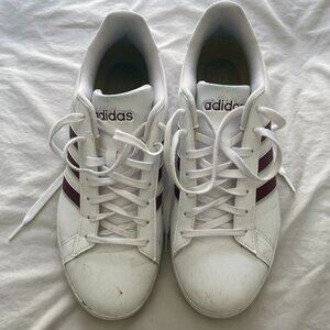 Adidas Grand Court Sneakers White w/Burgundy Size 9D
